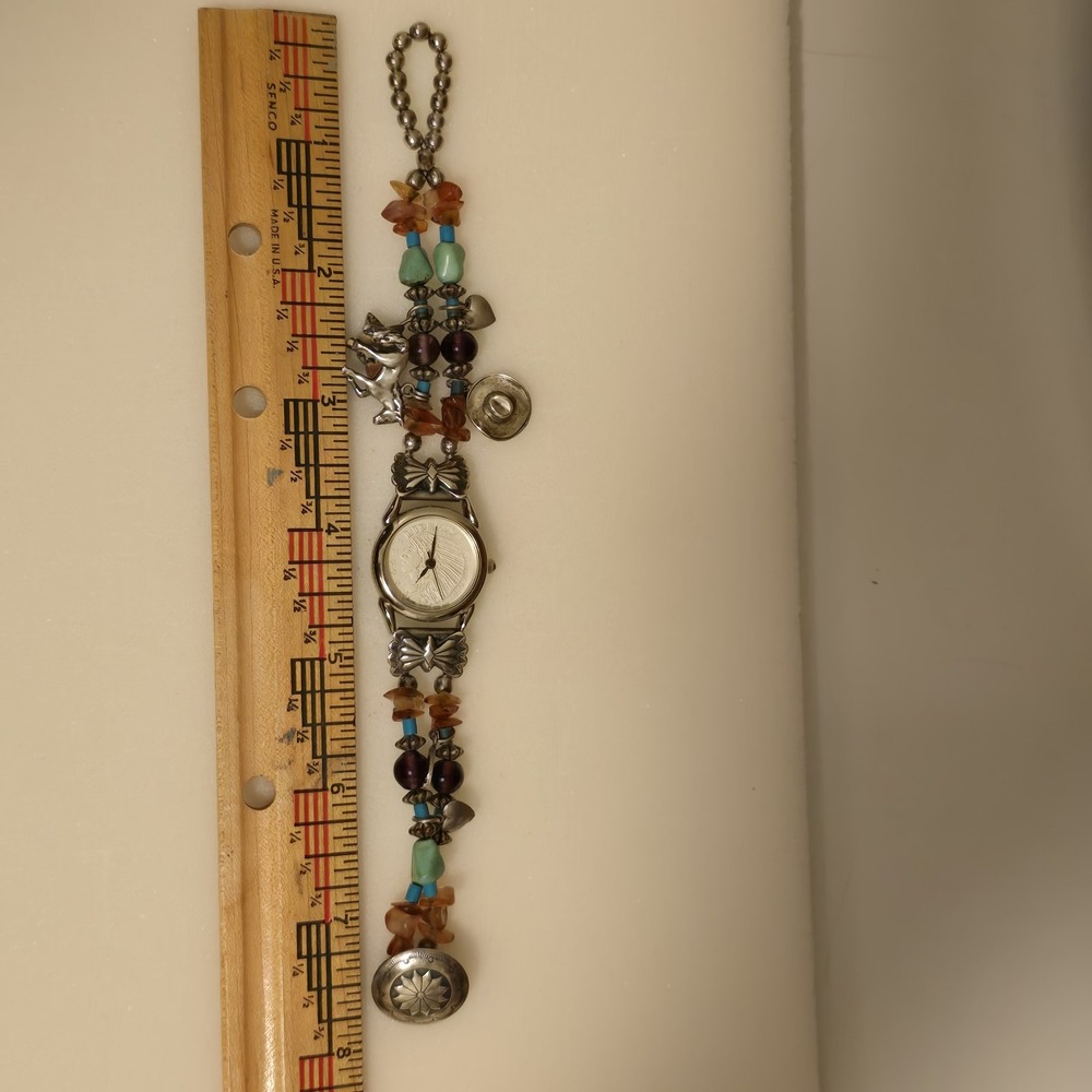 Vintage Women's 925 Sterling Silver Native 1910 Liberty Head Watch-Bracelet 7.5"